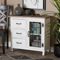 Baxton Studio 18Y1005-OakWhite-Cabinet Baxton Studio Faron Classic and Traditional Farmhouse Two-Tone Distressed White and Oak Brown Finished Wood 3-Drawer Storage Cabinet